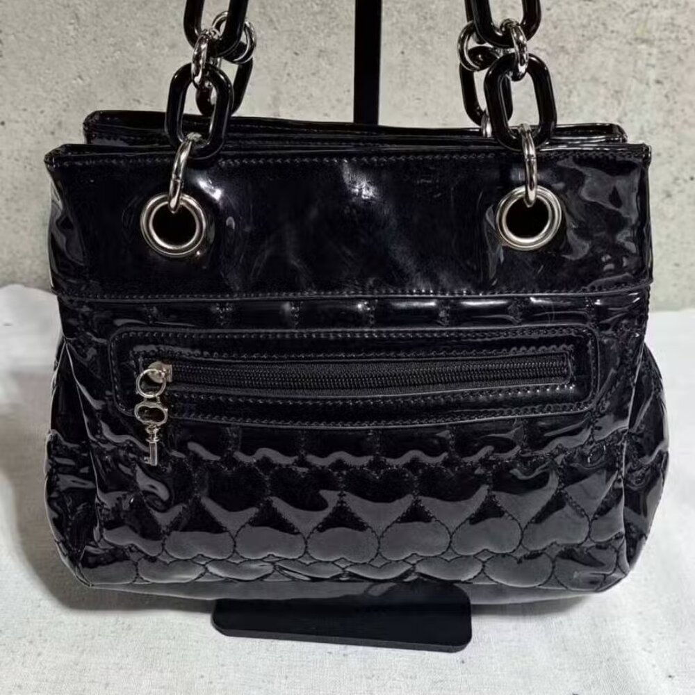 LULU GUINNESS Black Patent Leather Shoulder Bag